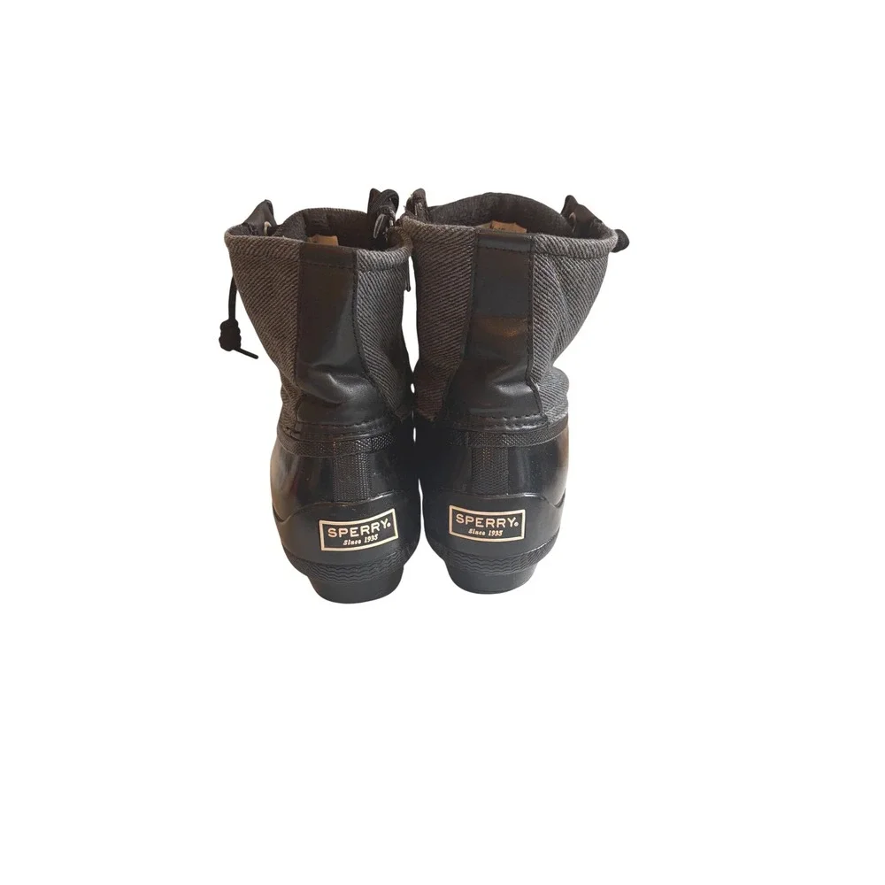 Sperry Saltwater Duck Boots Womens 8M Black Grey Waterproof Rain STS86760